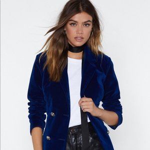 Nasty Gal Blue Velvet Blazer, size 8